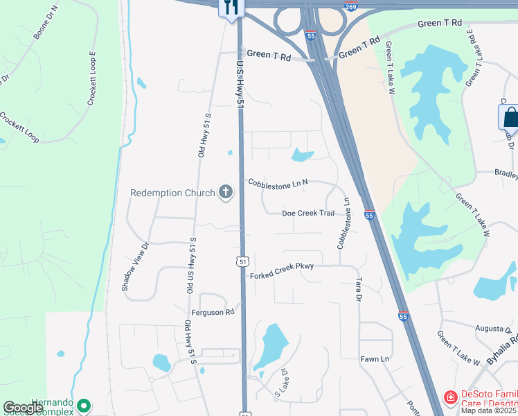 map of restaurants, bars, coffee shops, grocery stores, and more near 657 Doe Creek Trail North in Hernando
