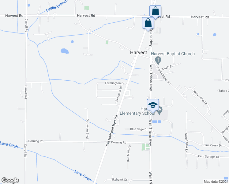 map of restaurants, bars, coffee shops, grocery stores, and more near 134 Wethersfield Drive in Harvest
