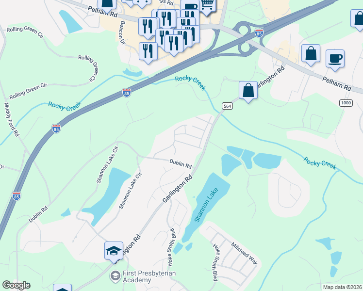 map of restaurants, bars, coffee shops, grocery stores, and more near 826 Woodsford Drive in Greenville