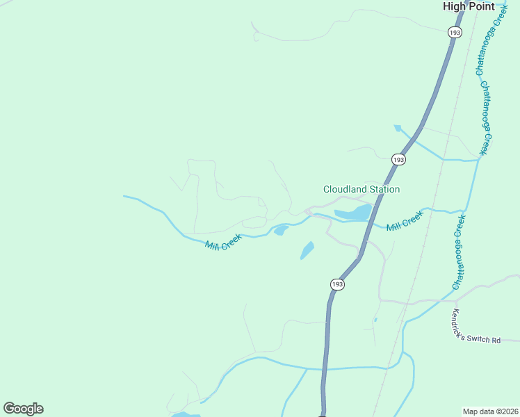 map of restaurants, bars, coffee shops, grocery stores, and more near 44 Valley Rim Drive in Chickamauga