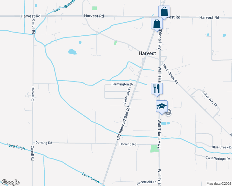 map of restaurants, bars, coffee shops, grocery stores, and more near 116 Wethersfield Drive in Harvest