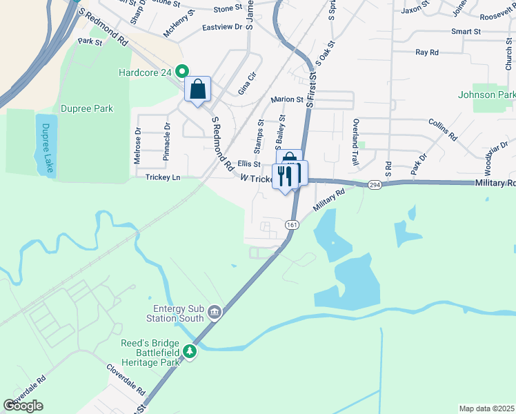 map of restaurants, bars, coffee shops, grocery stores, and more near 1818 Arkansas 161 in Jacksonville
