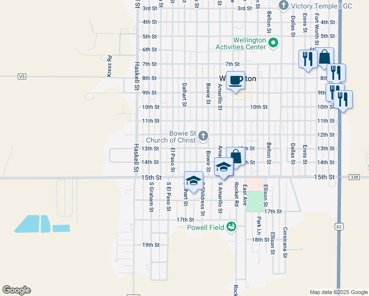 map of restaurants, bars, coffee shops, grocery stores, and more near 501 13th Street in Wellington
