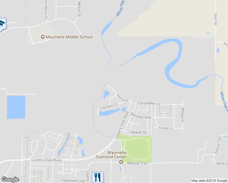 map of restaurants, bars, coffee shops, grocery stores, and more near 125 Vienne Place in Maumelle