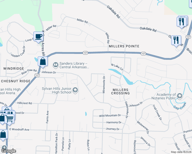 map of restaurants, bars, coffee shops, grocery stores, and more near 2100 Meridian Drive in Sherwood