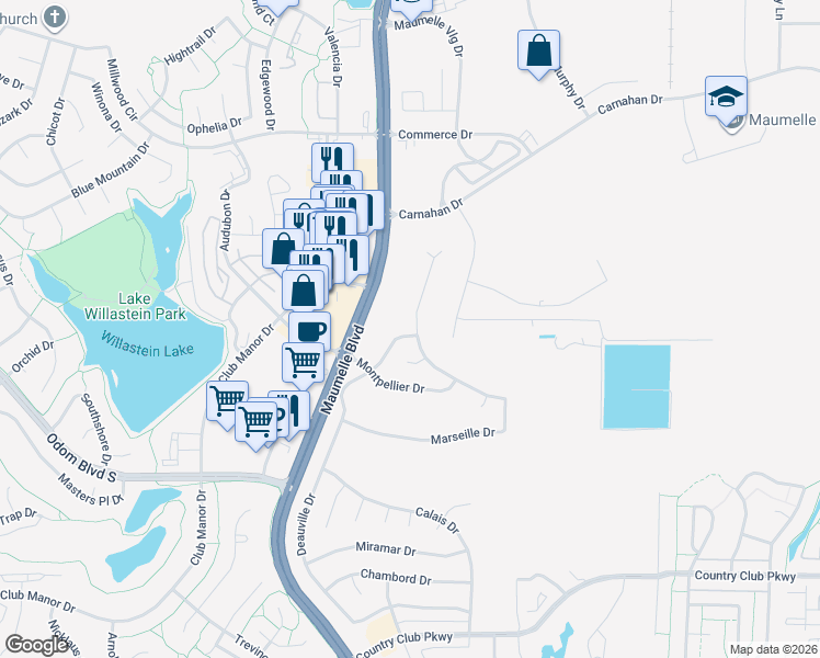 map of restaurants, bars, coffee shops, grocery stores, and more near 227 Deauville Drive in Maumelle