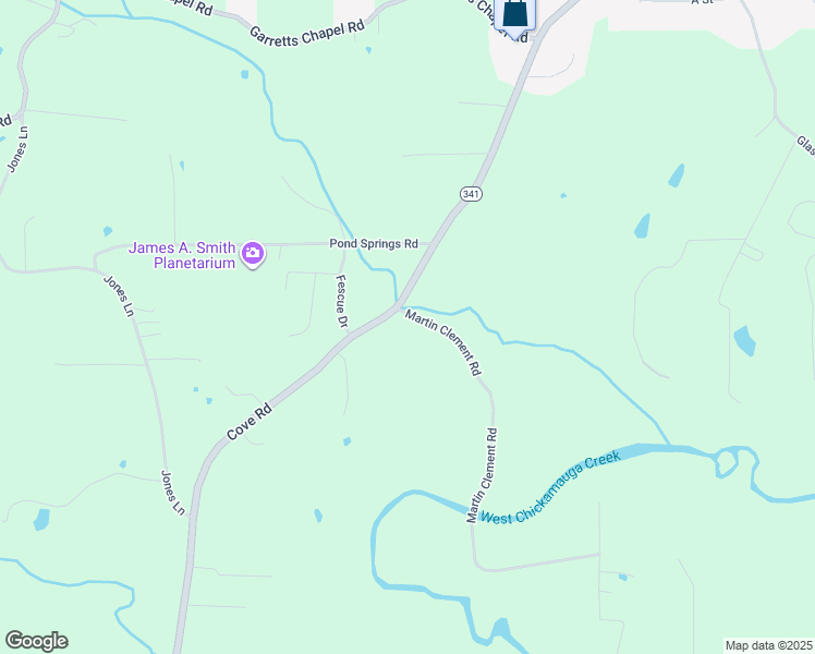 map of restaurants, bars, coffee shops, grocery stores, and more near 58 Martin Clement Road in Chickamauga