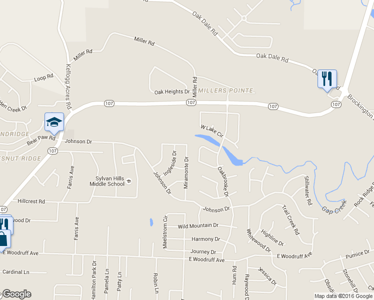 map of restaurants, bars, coffee shops, grocery stores, and more near 2000 Miramonte Drive in Sherwood