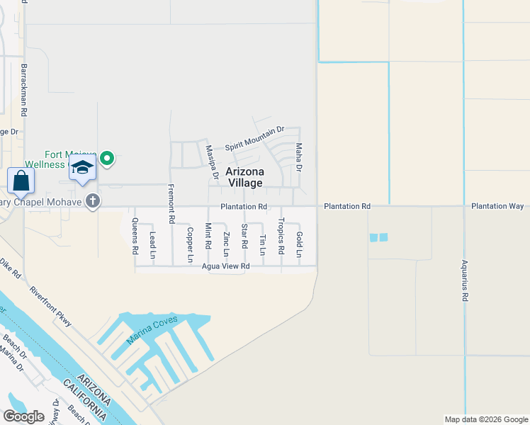 map of restaurants, bars, coffee shops, grocery stores, and more near 1893 Tin Way in Mohave Valley