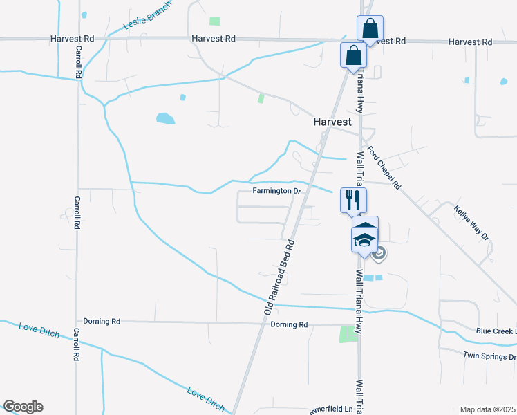 map of restaurants, bars, coffee shops, grocery stores, and more near 116 Wethersfield Drive in Harvest