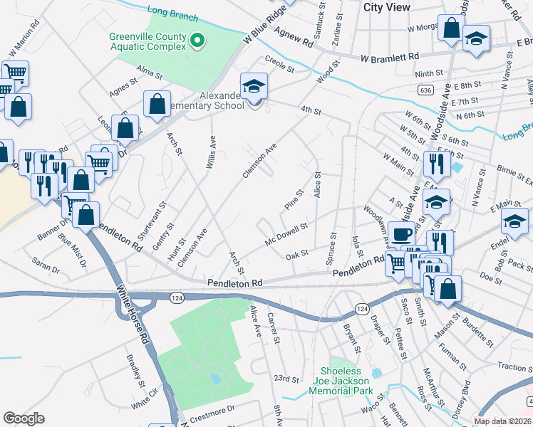 map of restaurants, bars, coffee shops, grocery stores, and more near 25 Pine Street in Greenville