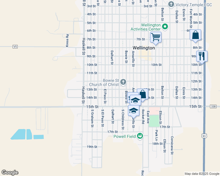 map of restaurants, bars, coffee shops, grocery stores, and more near 501-599 13th Street in Wellington