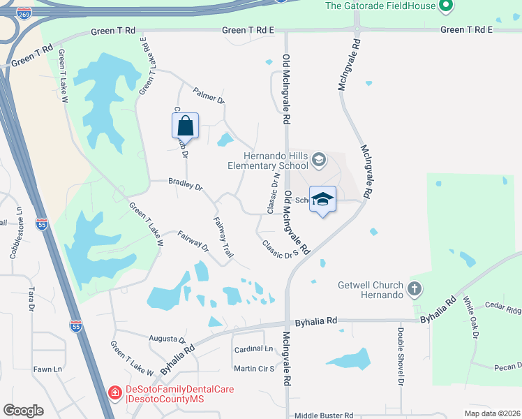 map of restaurants, bars, coffee shops, grocery stores, and more near 910 Clubhouse Drive in Hernando
