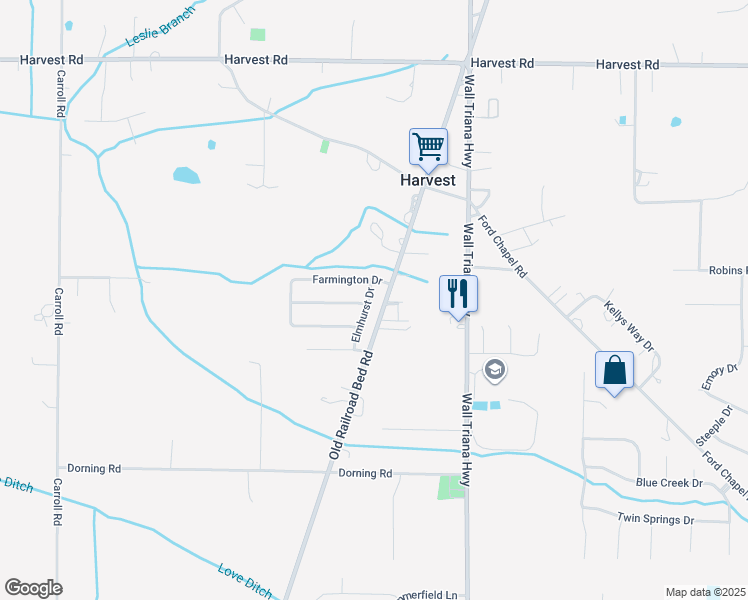 map of restaurants, bars, coffee shops, grocery stores, and more near 213 Blue Sage Drive in Harvest