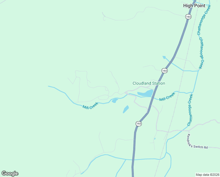 map of restaurants, bars, coffee shops, grocery stores, and more near 44 Valley Rim Drive in Chickamauga