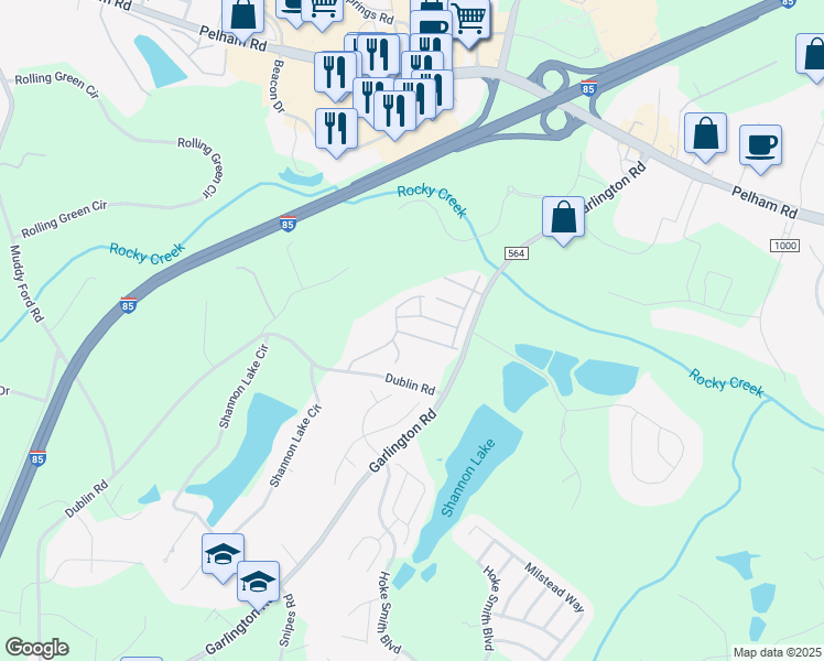 map of restaurants, bars, coffee shops, grocery stores, and more near 826 Woodsford Drive in Greenville
