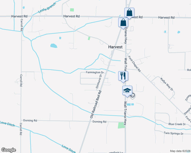 map of restaurants, bars, coffee shops, grocery stores, and more near 138 Wethersfield Drive in Harvest