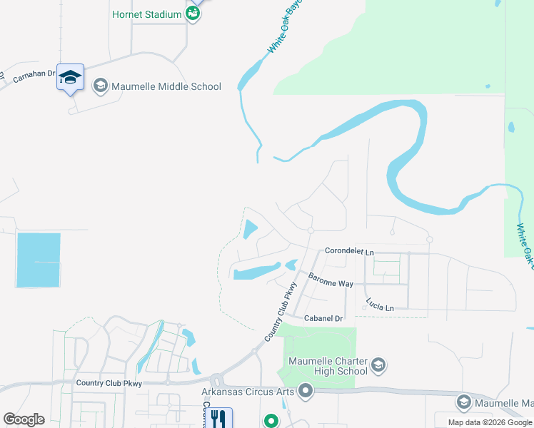 map of restaurants, bars, coffee shops, grocery stores, and more near 130 Vienne Place in Maumelle