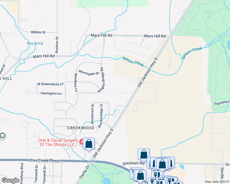 map of restaurants, bars, coffee shops, grocery stores, and more near Irby Drive in Florence