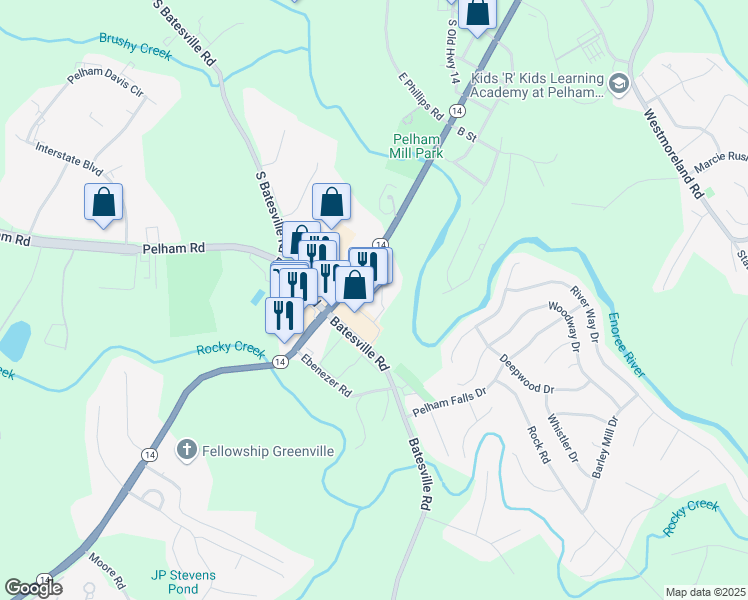 map of restaurants, bars, coffee shops, grocery stores, and more near 3093 South Carolina 14 in Greer