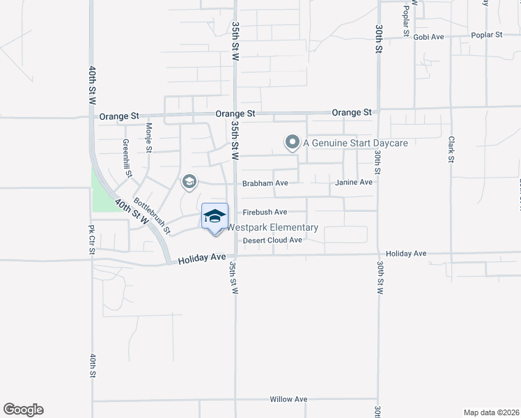 map of restaurants, bars, coffee shops, grocery stores, and more near 3409 Firebush Avenue in Rosamond