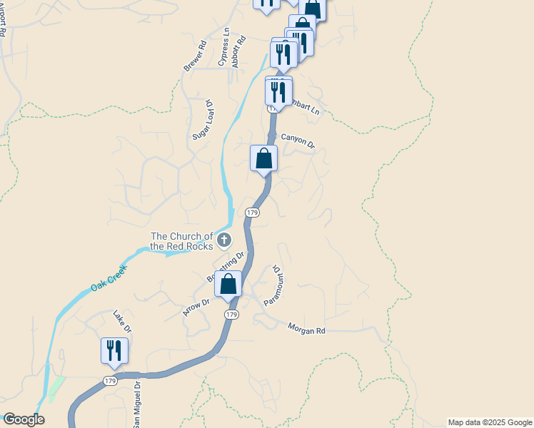 map of restaurants, bars, coffee shops, grocery stores, and more near 1136 Arizona 179 in Sedona