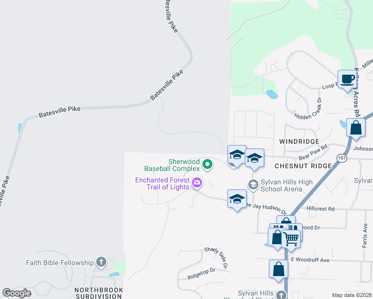 map of restaurants, bars, coffee shops, grocery stores, and more near 511 Bear Paw Road in Sherwood