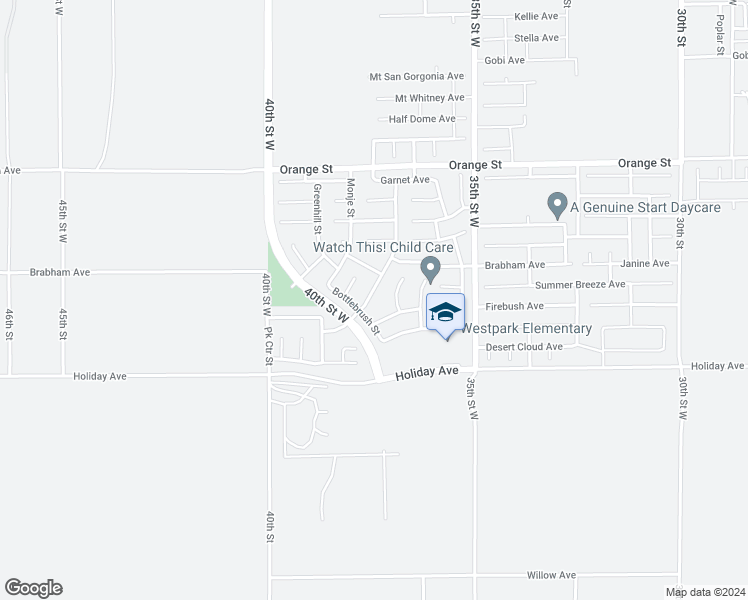 map of restaurants, bars, coffee shops, grocery stores, and more near 2128 Westpark Drive in Rosamond