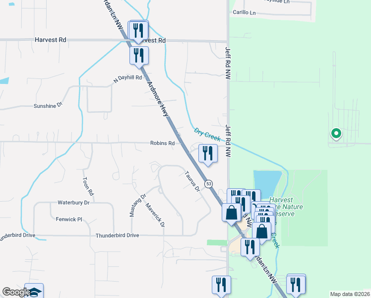 map of restaurants, bars, coffee shops, grocery stores, and more near 6130 Alabama 53 in Harvest