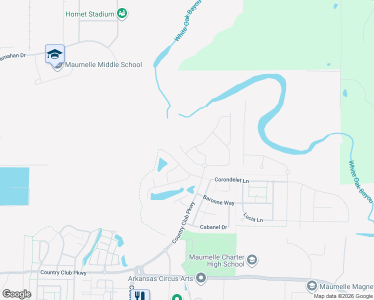 map of restaurants, bars, coffee shops, grocery stores, and more near 130 Vienne Place in Maumelle