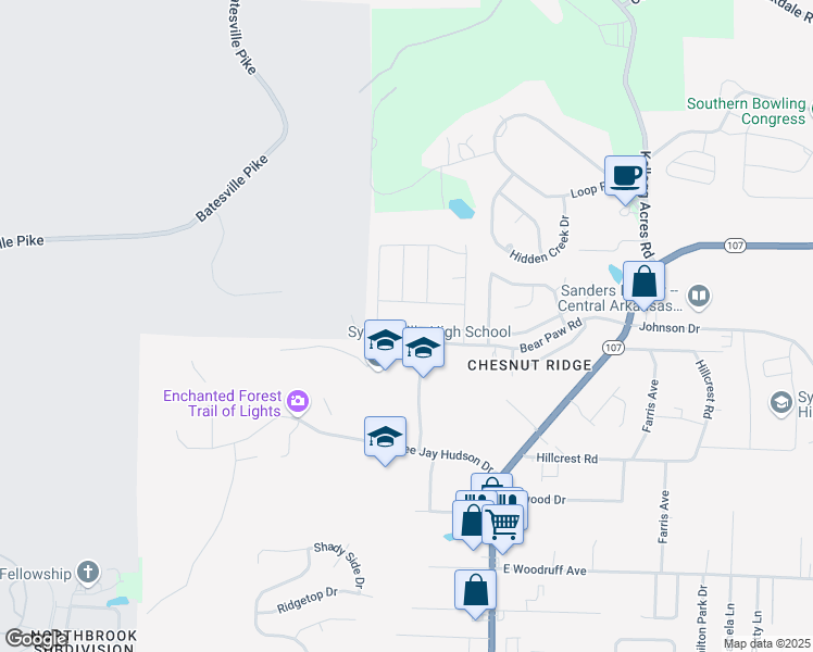 map of restaurants, bars, coffee shops, grocery stores, and more near Denton Drive in Sherwood