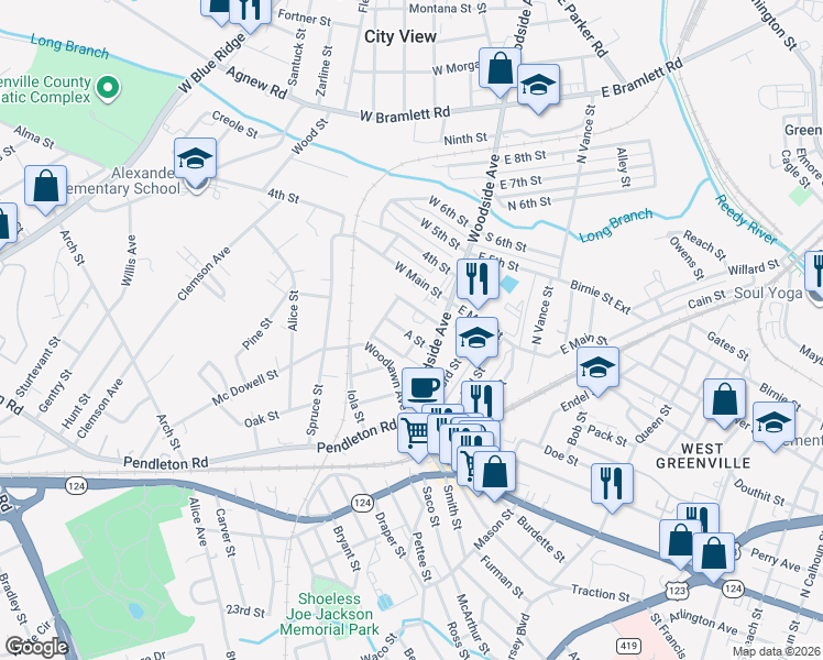 map of restaurants, bars, coffee shops, grocery stores, and more near in Parker