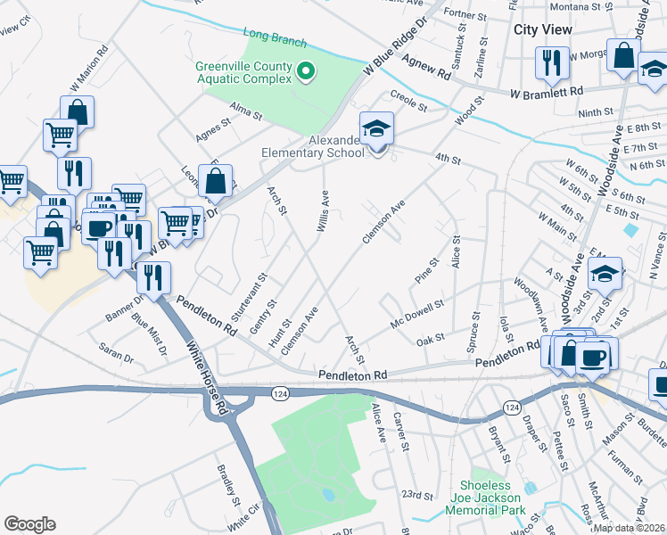 map of restaurants, bars, coffee shops, grocery stores, and more near 211 Clemson Avenue in Greenville