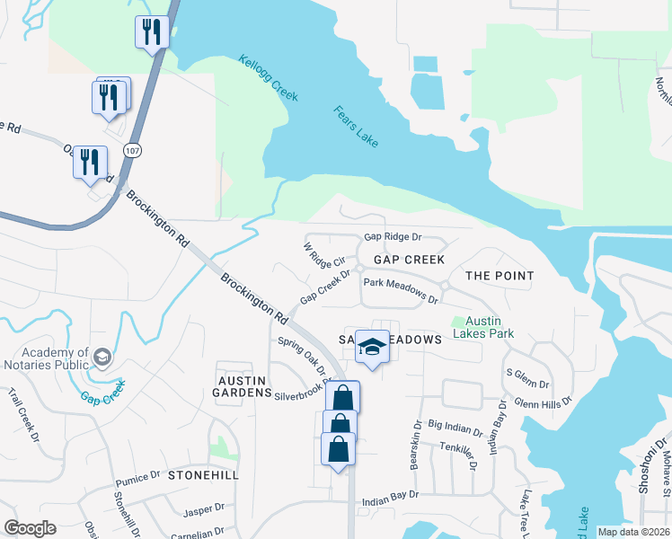 map of restaurants, bars, coffee shops, grocery stores, and more near 7328 West Ridge Circle in Sherwood