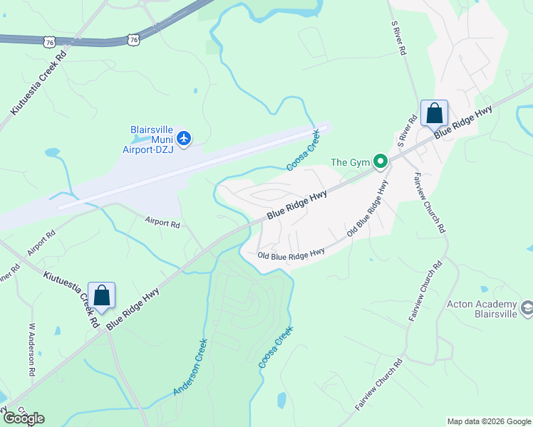 map of restaurants, bars, coffee shops, grocery stores, and more near 1673 Rachel Road in Blairsville