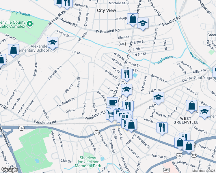map of restaurants, bars, coffee shops, grocery stores, and more near in Parker