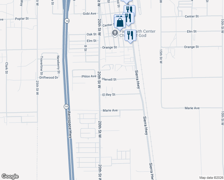 map of restaurants, bars, coffee shops, grocery stores, and more near 2165 Desert St in Rosamond