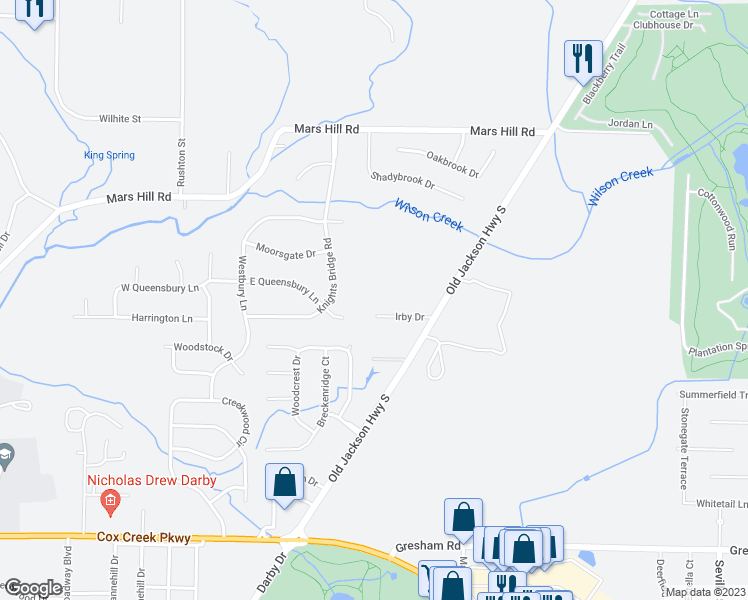 map of restaurants, bars, coffee shops, grocery stores, and more near 6 Irby Drive in Florence