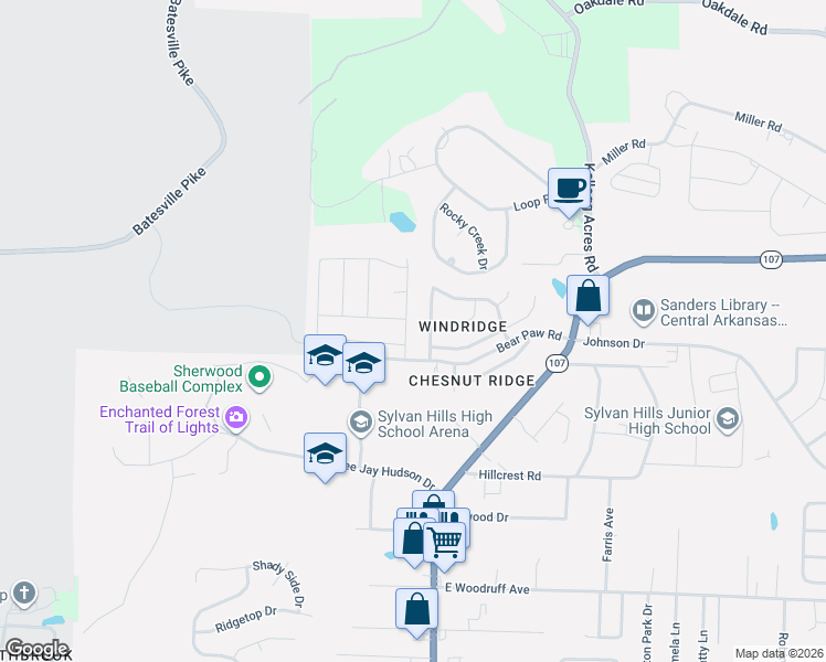 map of restaurants, bars, coffee shops, grocery stores, and more near 10717 Misty Ridge Drive in Sherwood