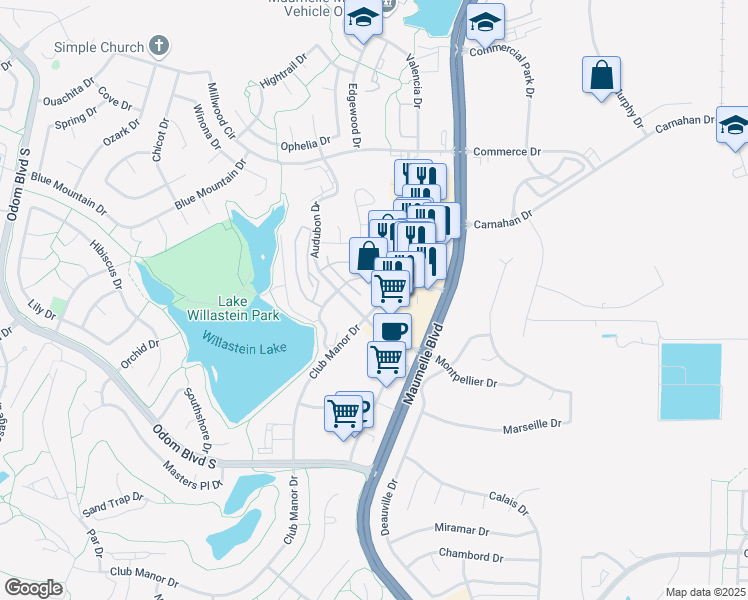 map of restaurants, bars, coffee shops, grocery stores, and more near 106 Tivoli Lane in Maumelle