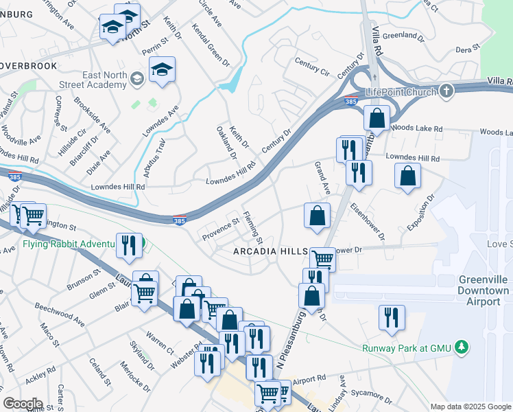 map of restaurants, bars, coffee shops, grocery stores, and more near 6 Baywood Avenue in Greenville