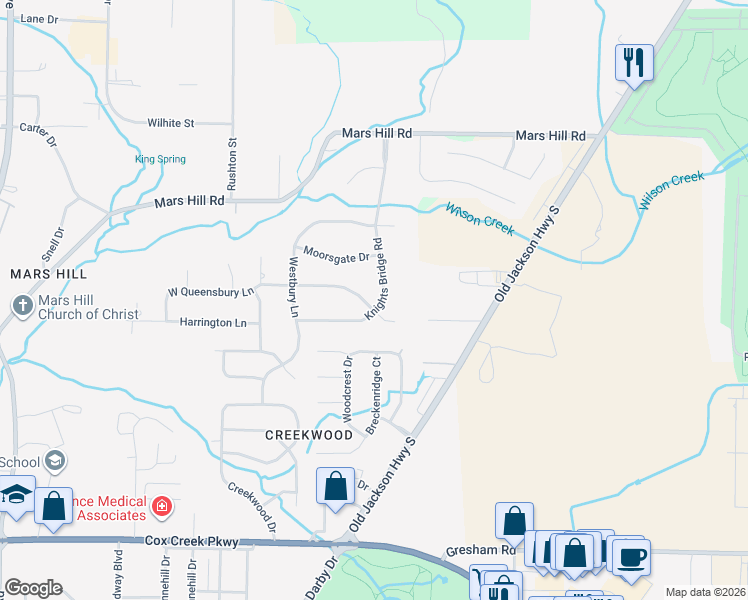 map of restaurants, bars, coffee shops, grocery stores, and more near 201 Knights Bridge Road in Florence