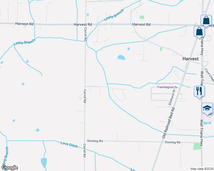 map of restaurants, bars, coffee shops, grocery stores, and more near 747 Carroll Road in Harvest