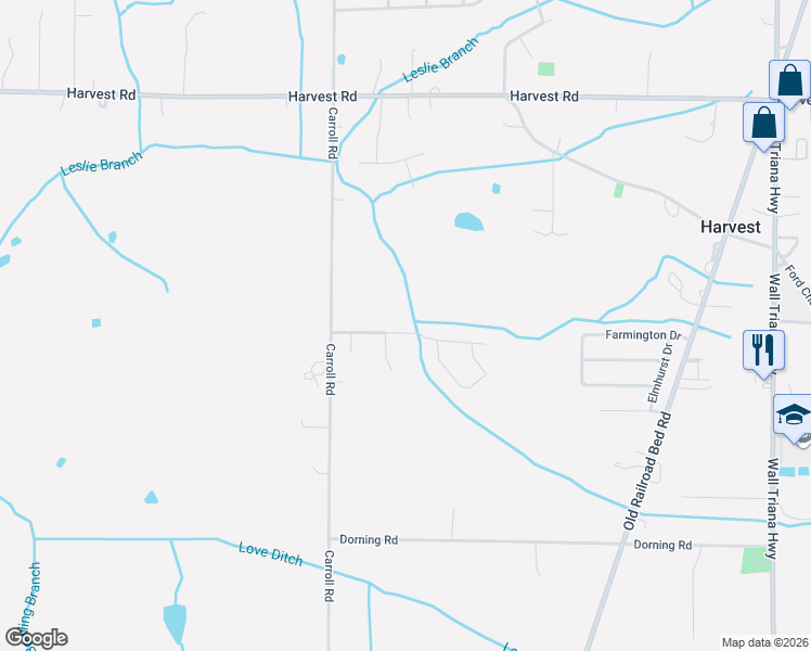 map of restaurants, bars, coffee shops, grocery stores, and more near 129 Harvest Moon Drive in Harvest