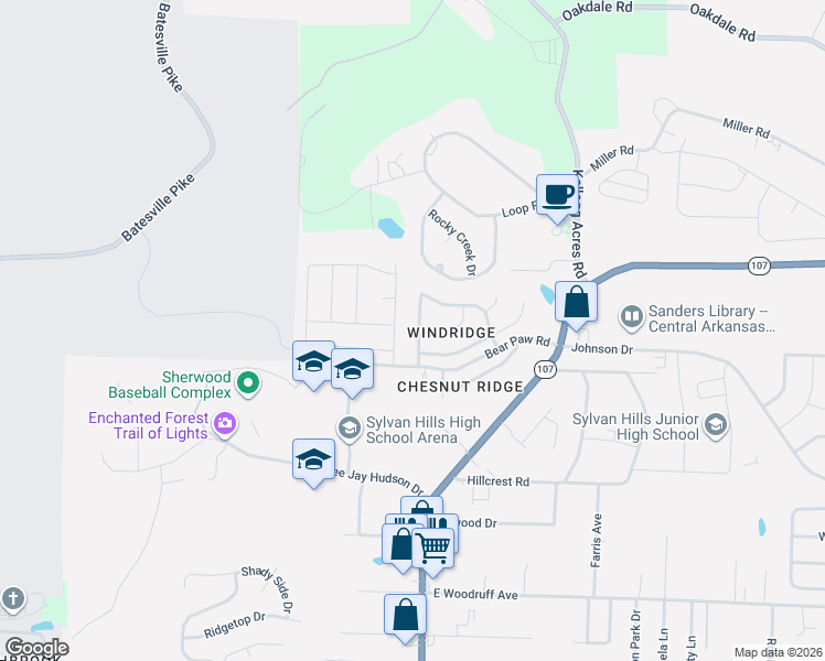 map of restaurants, bars, coffee shops, grocery stores, and more near 10717 Misty Ridge Drive in Sherwood