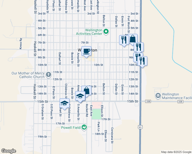 map of restaurants, bars, coffee shops, grocery stores, and more near 1101-1199 Arlington Street in Wellington