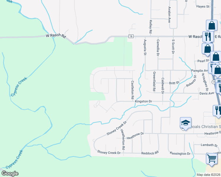 map of restaurants, bars, coffee shops, grocery stores, and more near 256 Cypress Creek Drive in Florence