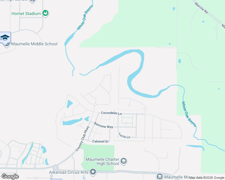 map of restaurants, bars, coffee shops, grocery stores, and more near 227 Corondelet Lane in Maumelle