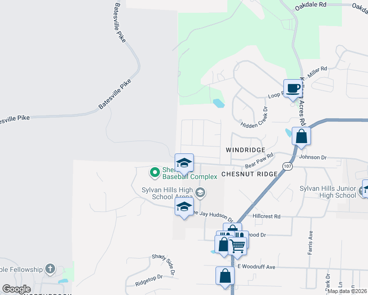 map of restaurants, bars, coffee shops, grocery stores, and more near 2025 Honeycomb Street in North Little Rock