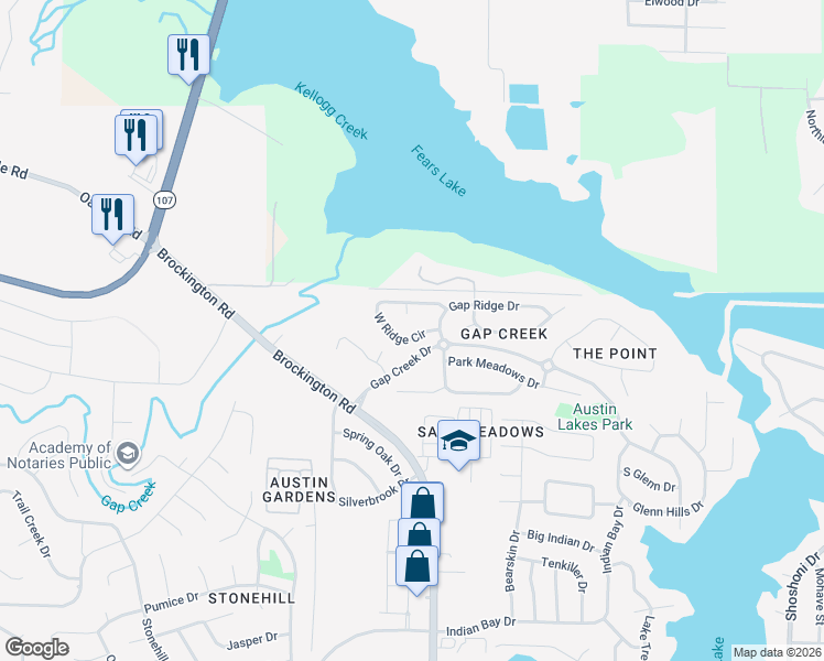 map of restaurants, bars, coffee shops, grocery stores, and more near 7328 West Ridge Circle in Sherwood